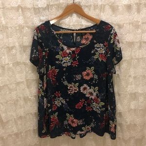 Torrid Blue Floral Short Sleeve Blouse Size 2